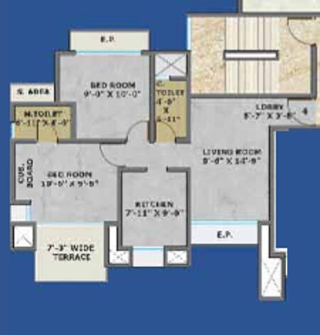 Floor plan of 2 BHK 485 Sq. Ft. Apartment in Sri Heritage, Thane