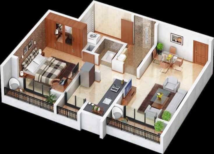 Floor plan of 1 BHK 456 Sq. Ft. Apartment in Sri Narayan Kiyaan Residency, Thane