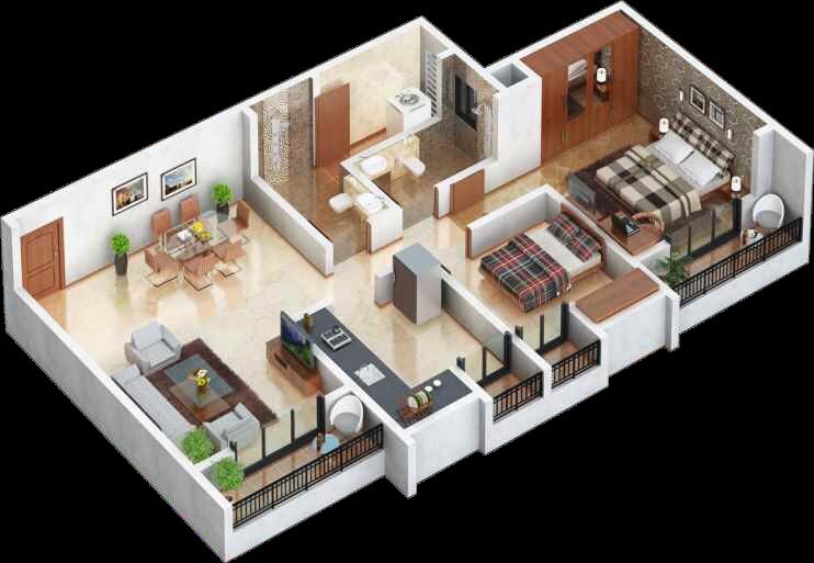Floor plan of 2 BHK 623 Sq. Ft. Apartment in Sri Narayan Kiyaan Residency, Thane