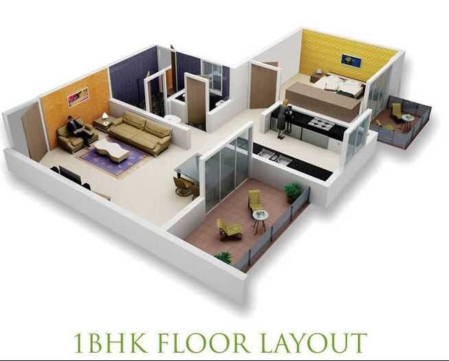 Floor plan of 1 BHK 423 Sq. Ft. Apartment in Srushti Siddhi Mangal murti Complex, Thane