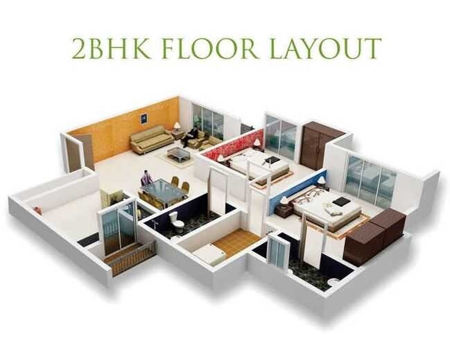 Floor plan of 2 BHK 722 Sq. Ft. Apartment in Srushti Siddhi Mangal murti Complex, Thane