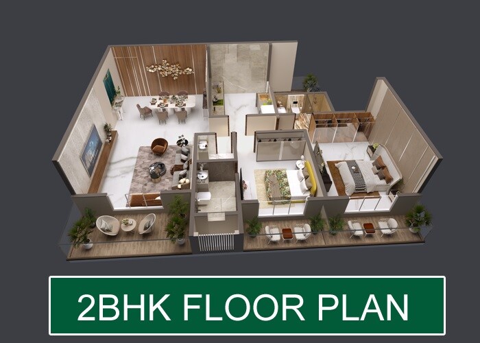 Floor plan of 2 BHK 1146 Sq. Ft. Apartment in SSS Seven Eleven Courtyard, Thane