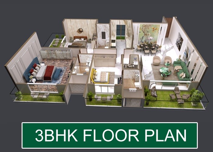 Floor plan of 3 BHK 1511 Sq. Ft. Apartment in SSS Seven Eleven Courtyard, Thane