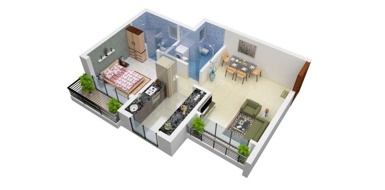 Floor plan of 1 BHK 500 Sq. Ft. Apartment in Stalwart Usha Kiran Residency, Thane