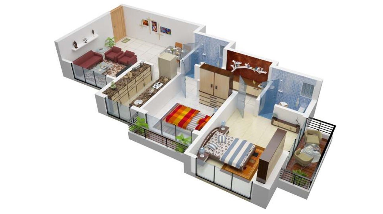 Floor plan of 2 BHK 790 Sq. Ft. Apartment in Stalwart Usha Kiran Residency, Thane