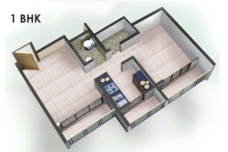 Floor plan of 1 BHK 193 Sq. Ft. Apartment in Star Hibiscus Heights, Thane