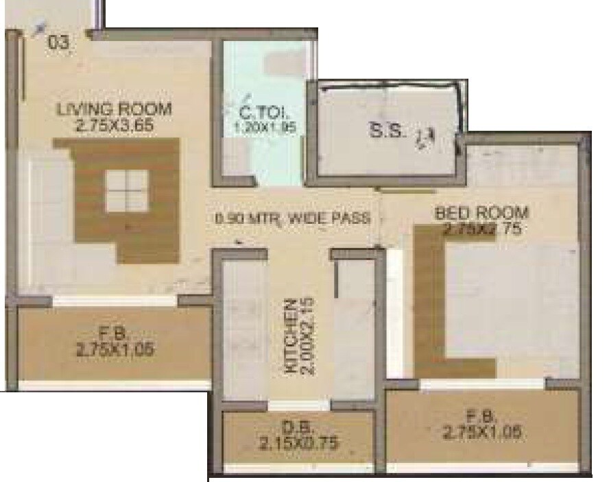 Floor plan of 1 BHK 284 Sq. Ft. Apartment in Star Hibiscus Heights, Thane