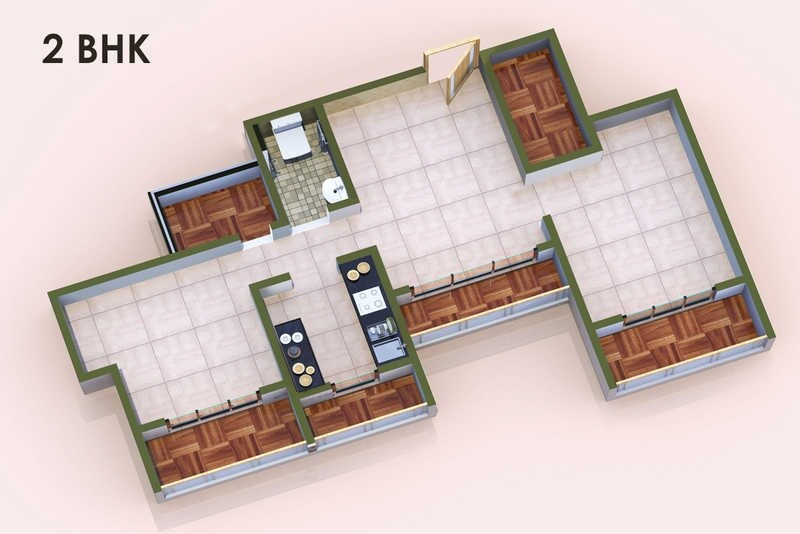 Floor plan of 2 BHK 620 Sq. Ft. Apartment in Star Hibiscus Heights, Thane