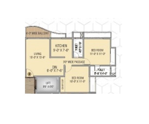 Floor plan of 2 BHK 623 Sq. Ft. Apartment in STG Atlantis, Thane