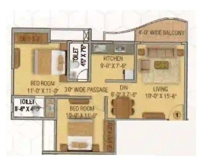 Floor plan of 2 BHK 627 Sq. Ft. Apartment in STG Atlantis, Thane