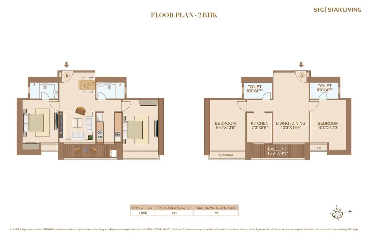 2 BHK 737 Sq. Ft. Apartment in STG Star Living