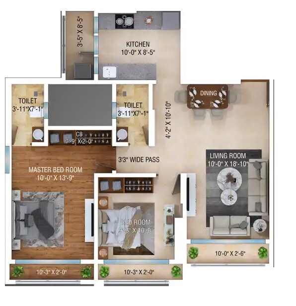 Floor plan of 2 BHK 800 Sq. Ft. Apartment in Sudama Vallabh, Thane