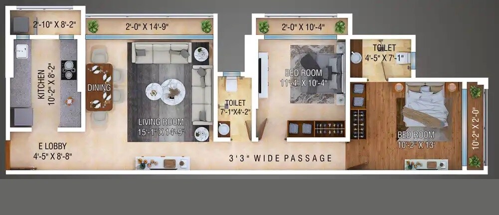 Floor plan of 2 BHK 849 Sq. Ft. Apartment in Sudama Vallabh, Thane