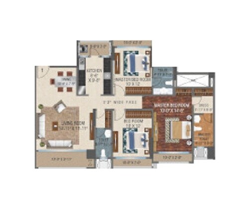 Floor plan of 3 BHK 897 Sq. Ft. Apartment in Sudama Vallabh, Thane