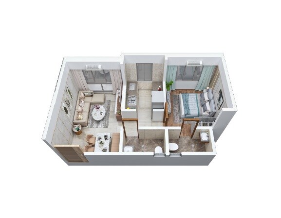 Floor plan of 1 BHK 371 Sq. Ft. Apartment in Sukruth Shivmastu Greens, Thane