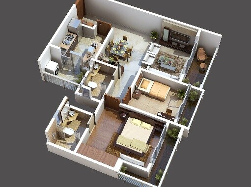 Floor plan of 2 BHK 752 Sq. Ft. Apartment in Sumit Woods Span Trident, Thane