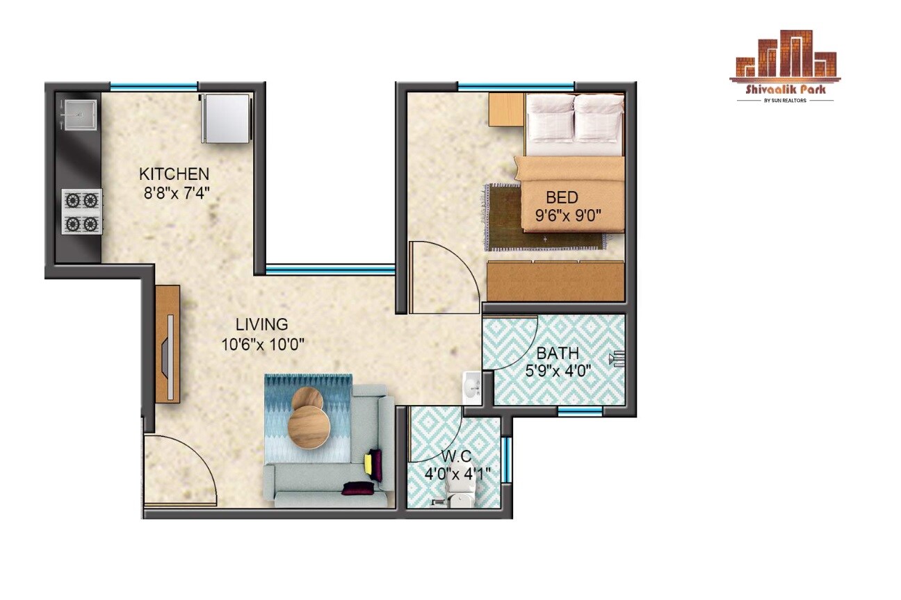 Floor plan of 1 BHK 322 Sq. Ft. Apartment in Sun Shivaalik Park, Thane