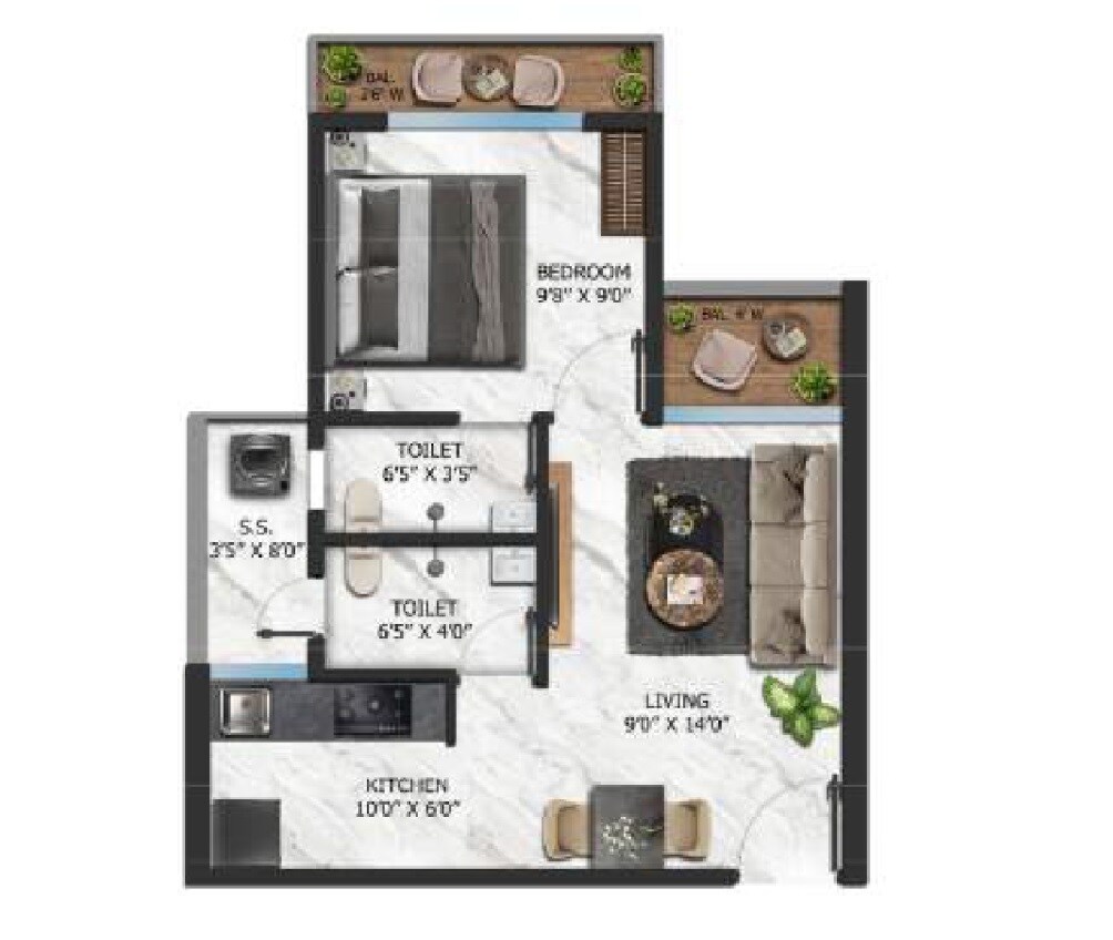 Floor plan of 1 BHK 402 Sq. Ft. Apartment in Sun Shubharambh, Thane