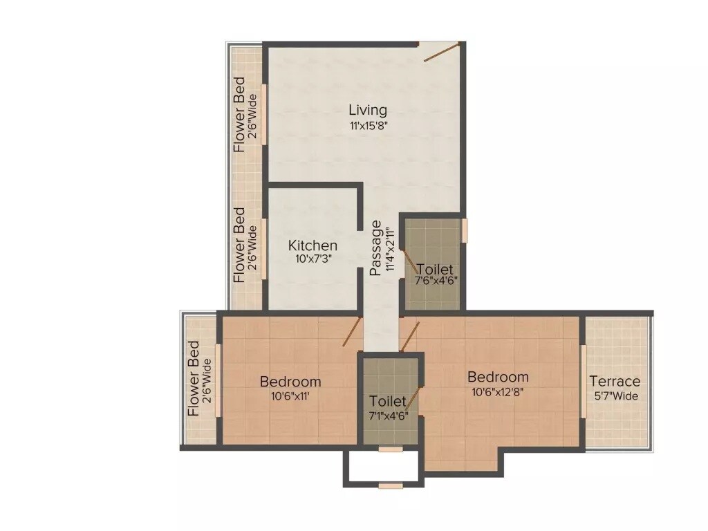 Floor plan of 2 BHK 1062 Sq. Ft. Apartment in Sun Soman Square, Thane
