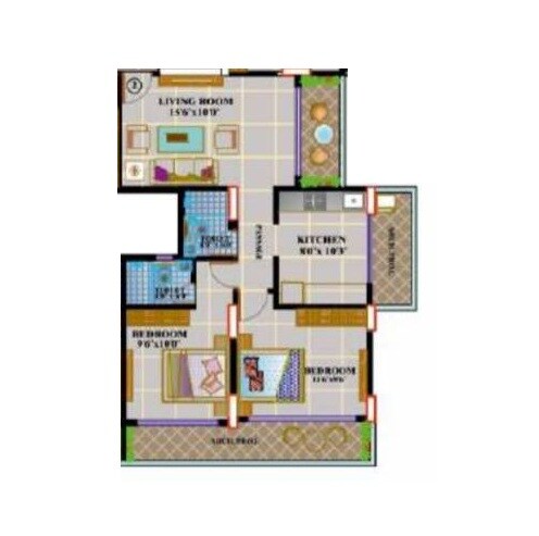 Floor plan of 2 BHK 486 Sq. Ft. Apartment in Sunder Orchid Avenue, Thane