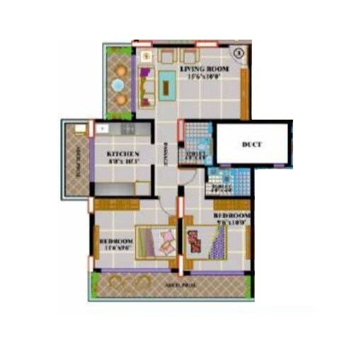 Floor plan of 2 BHK 566 Sq. Ft. Apartment in Sunder Orchid Avenue, Thane