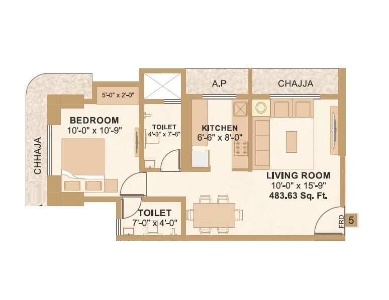 Floor plan of 1 BHK 472 Sq. Ft. Apartment in Sunita Shree Maruti Heights, Thane