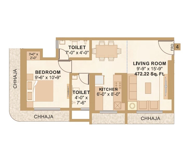 Floor plan of 1 BHK 484 Sq. Ft. Apartment in Sunita Shree Maruti Heights, Thane
