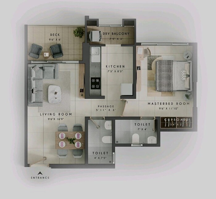Floor plan of 1 BHK 520 Sq. Ft. Apartment in Sunraj Solitaire, Thane
