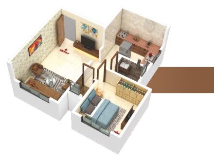 Floor plan of 1 BHK 309 Sq. Ft. Apartment in Sunrise Mahek Millennia, Thane