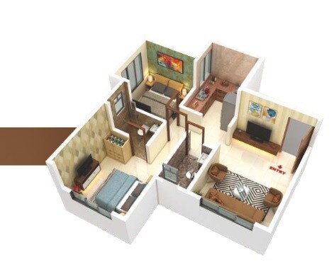 Floor plan of 1 BHK 372 Sq. Ft. Apartment in Sunrise Mahek Millennia, Thane