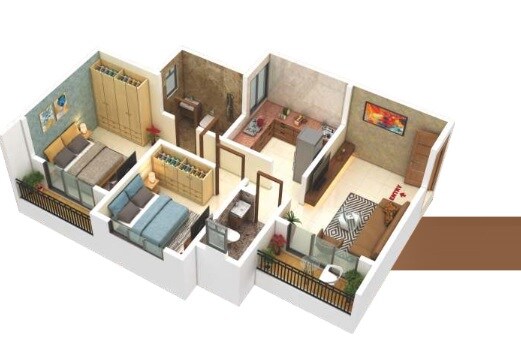 Floor plan of 2 BHK 435 Sq. Ft. Apartment in Sunrise Mahek Millennia, Thane