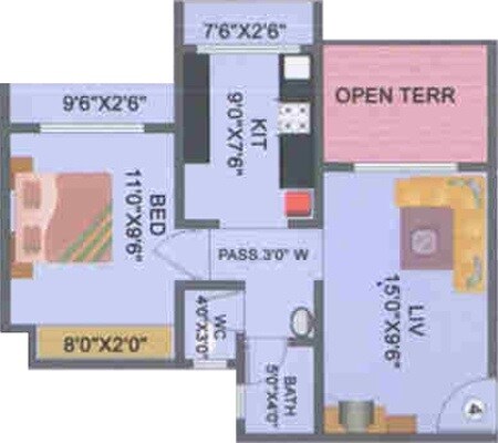 Floor plan of 1 BHK 548 Sq. Ft. Apartment in Sunshine Elegance, Thane