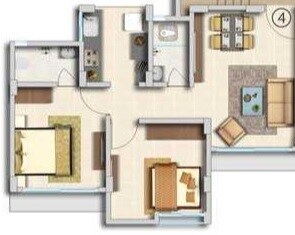 Floor plan of 2 BHK Apartment - 383 sq. ft. in Sunshine Swapna Nagari, Thane