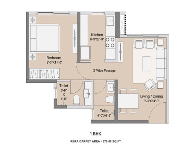 1 BHK 379 Sq. Ft. Apartment in Sunteck Forest World