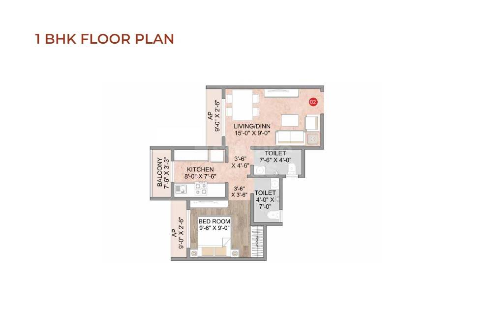 Floor plan of 1 BHK 468 Sq. Ft. Apartment in Supreme The Livin, Thane