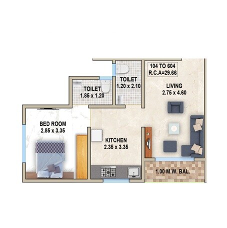 Floor plan of 1 BHK 420 Sq. Ft. Apartment in Swaastiik Swami Residency, Thane