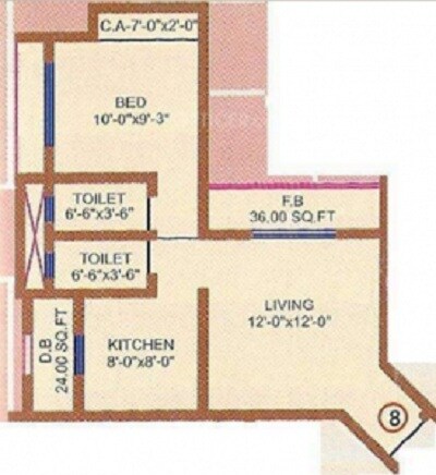 Floor plan of 1 BHK 640 Sq. Ft. Apartment in Swagat Heights, Thane