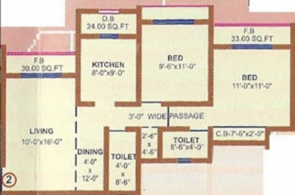 Floor plan of 2 BHK 1020 Sq. Ft. Apartment in Swagat Heights, Thane