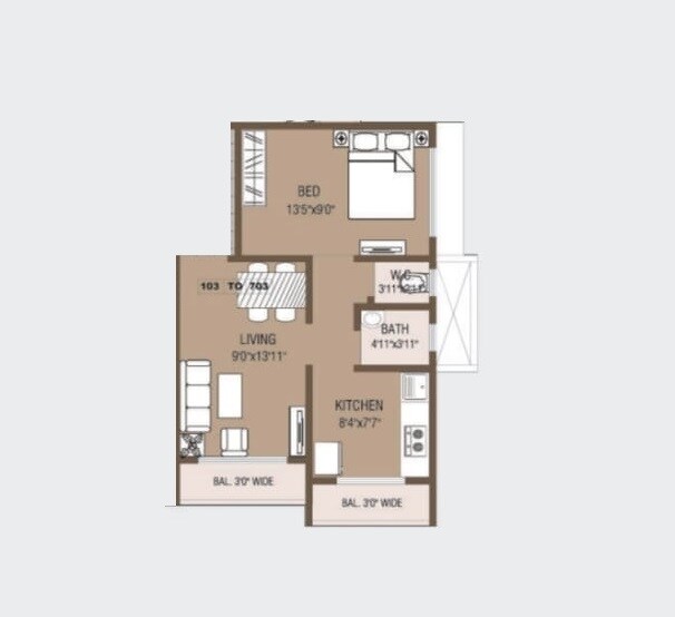Floor plan of 1 BHK 430 Sq. Ft. Apartment in Swami Sumitra Heights, Thane
