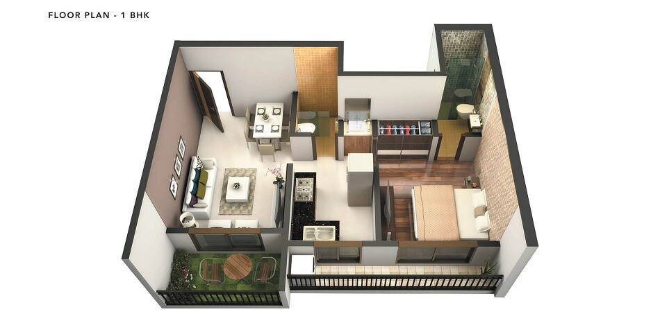 Floor plan of 1 BHK 364 Sq. Ft. Apartment in Swaminarayan City, Thane
