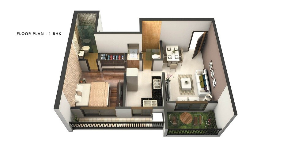 Floor plan of 1 BHK 393 Sq. Ft. Apartment in Swaminarayan City, Thane