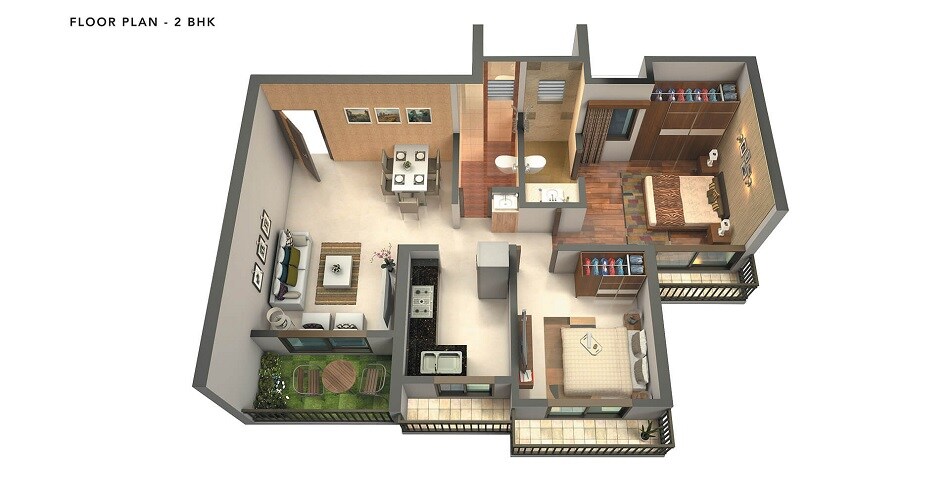 Floor plan of 2 BHK 554 Sq. Ft. Apartment in Swaminarayan City, Thane