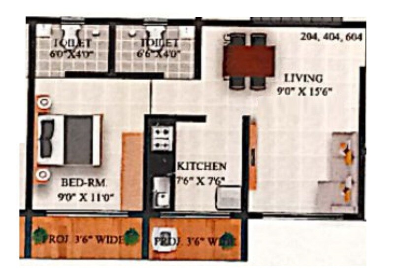 Floor plan of 1 BHK 498 Sq. Ft. Apartment in Swamini Bramhandnayak, Thane