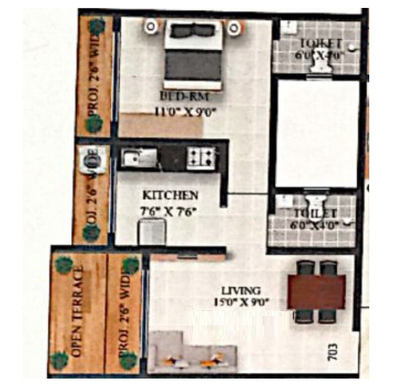 Floor plan of 1 BHK 471 Sq. Ft. Apartment in Swamini Bramhandnayak, Thane