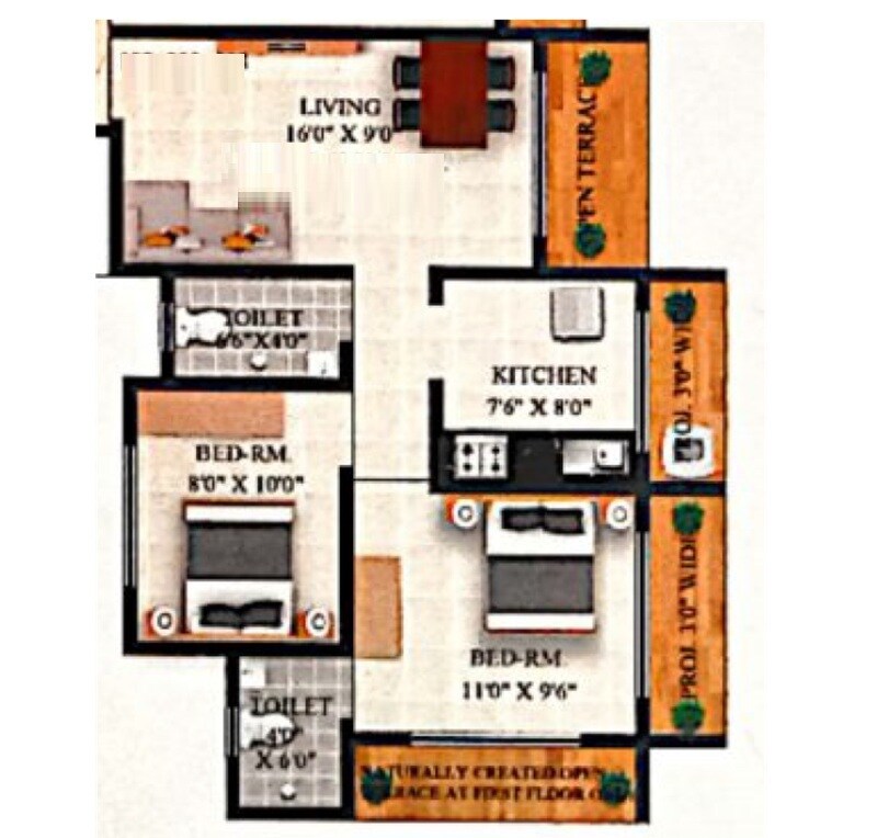 Floor plan of 2 BHK 533 Sq. Ft. Apartment in Swamini Bramhandnayak, Thane
