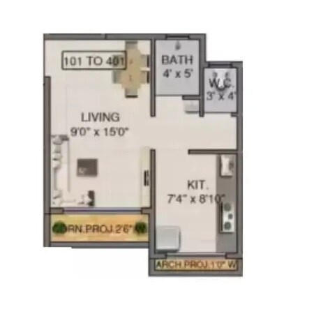 Floor plan of 246 Sq. Ft. Studio in Swamini Silver Pride, Thane