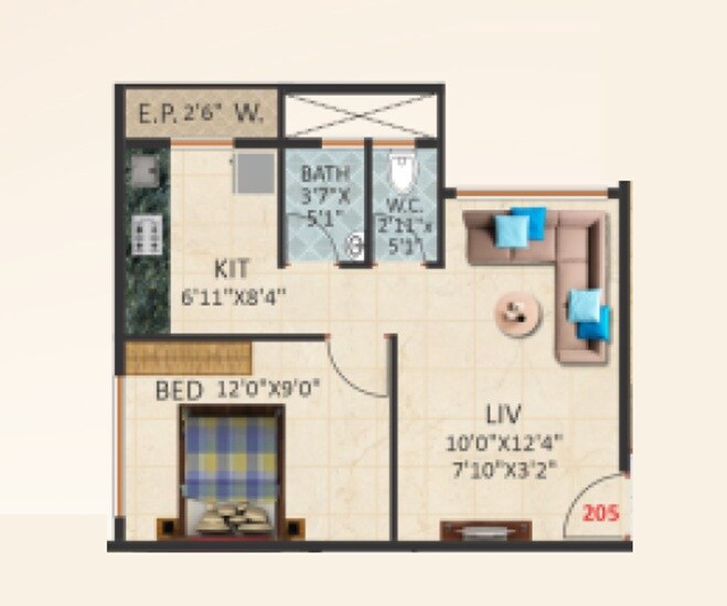 Floor plan of 1 BHK 458 Sq. Ft. Apartment in Swaroop Nascon Parkview, Thane