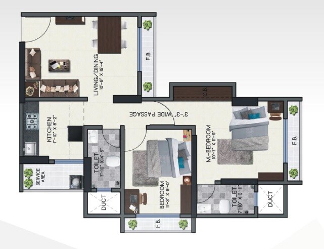 2 BHK 620 Sq. Ft. Apartment