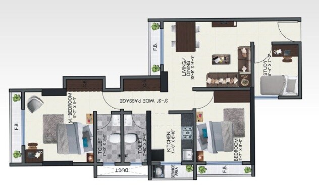 2 BHK 714 Sq. Ft. Apartment