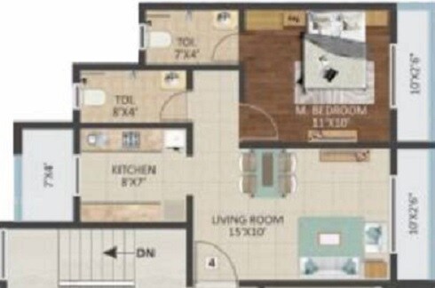 Floor plan of 1 BHK 385 Sq. Ft. Apartment in Swastik Heights Bhayander East, Thane